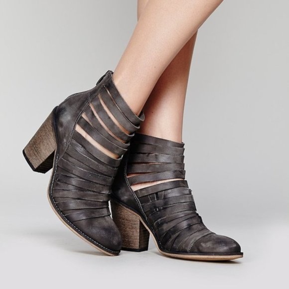 Free People Shoes - Free People Hybrid Heel Strappy Gray Leather Ankle Boot
